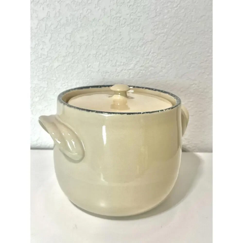 Home & Garden Party Lg Stoneware Ceramic Pot with Handles Lid and Floral Design - Picture 12 of 16